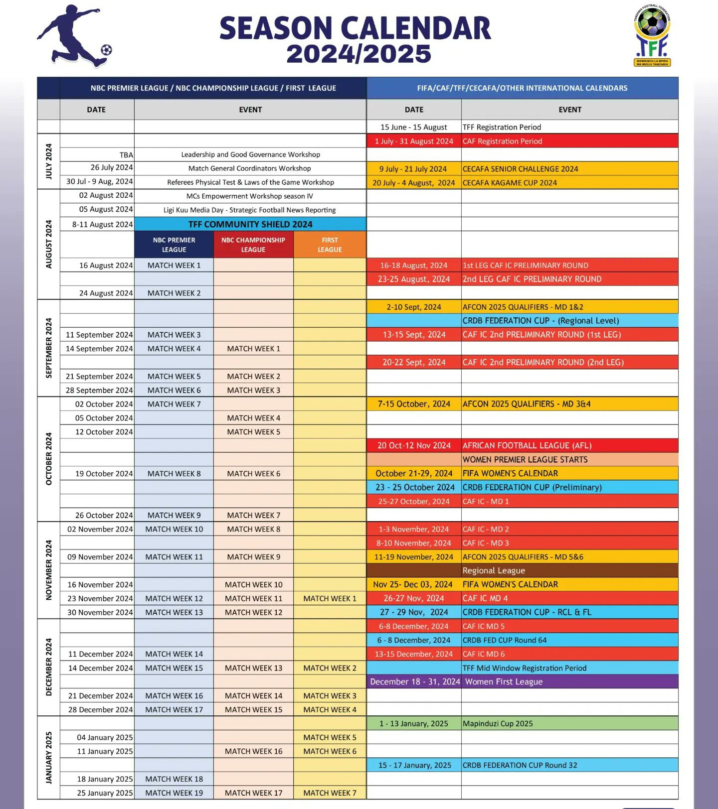 Kalenda ya Matukio Msimu wa 2024-2025 - HABARI FORUM