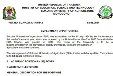 Nafasi Mpya za Kazi Chuo Kikuu Cha Sokoine SUA Agosti 2024