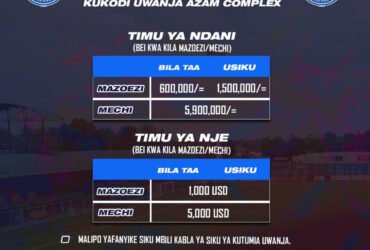 Gharama za Kukodi Uwanja wa Azam Complex