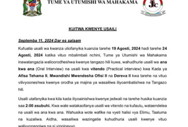 Majina ya Walioitwa Kwenye Usaili Tume ya Utumishi wa Mahakama JSC Septemba 11 2024