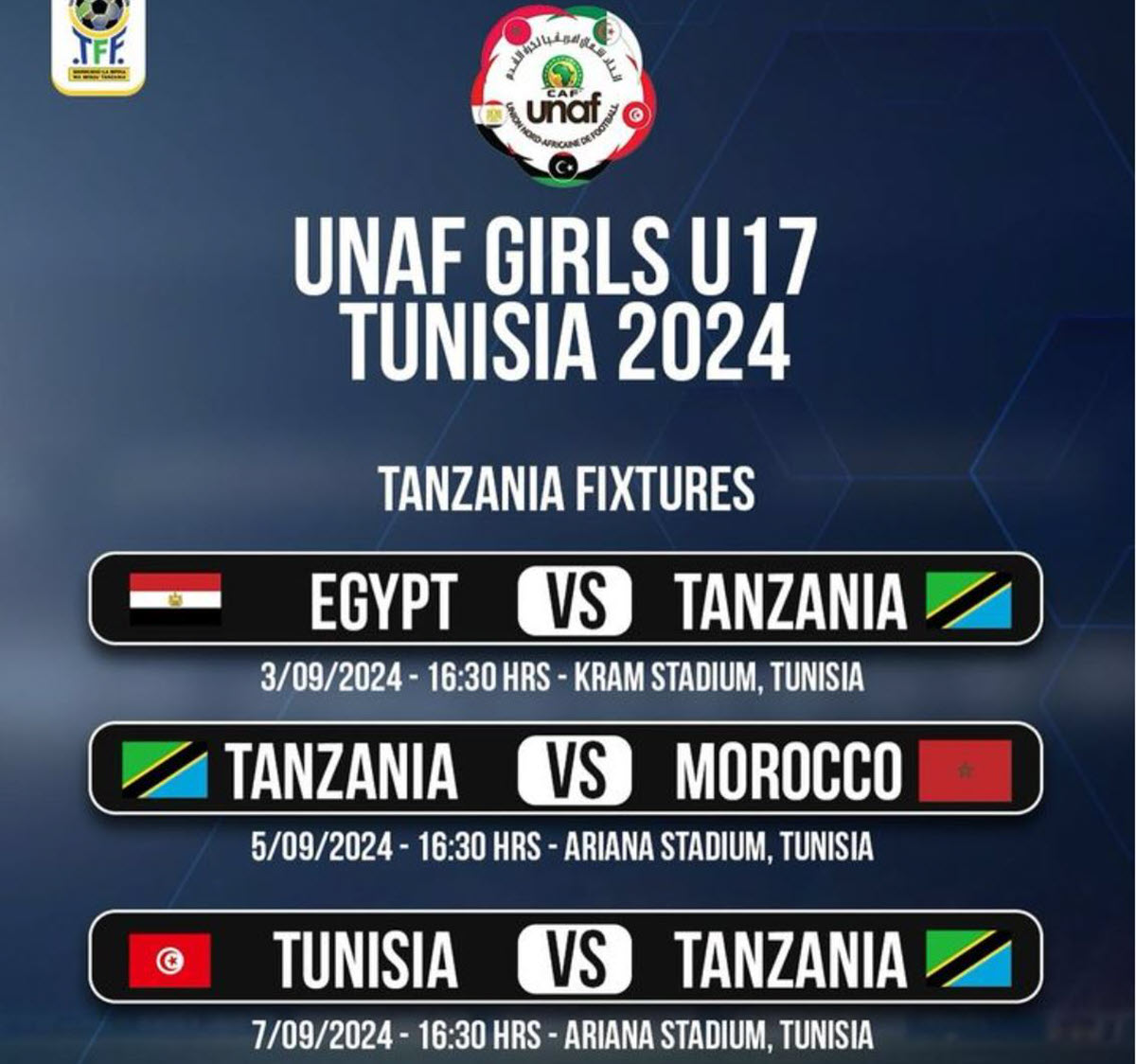 Ratiba ya Timu ya Taifa wasichana U17 Serengeti Girls UNAF Tunisia 2024