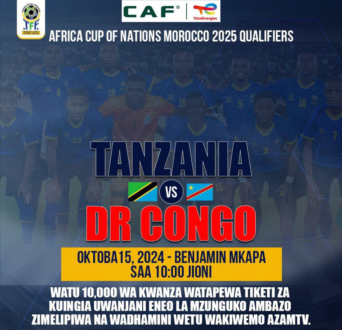 Kikosi cha Taifa Stars Vs DR Congo Leo 15/10/2024