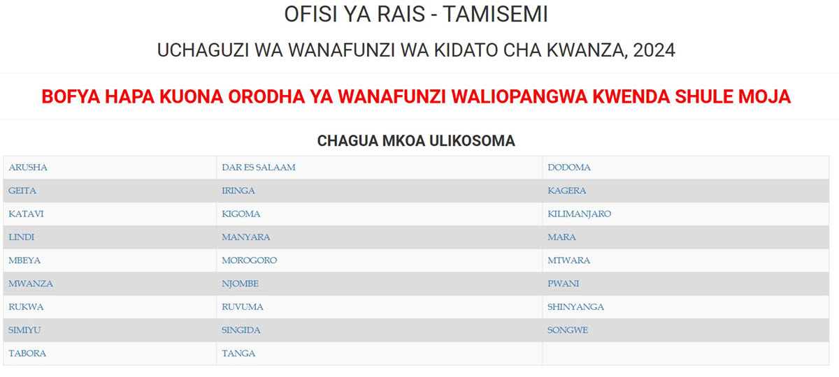 Majina ya Wanafunzi na Shule Walizopangiwa Kidato cha Kwanza 2025