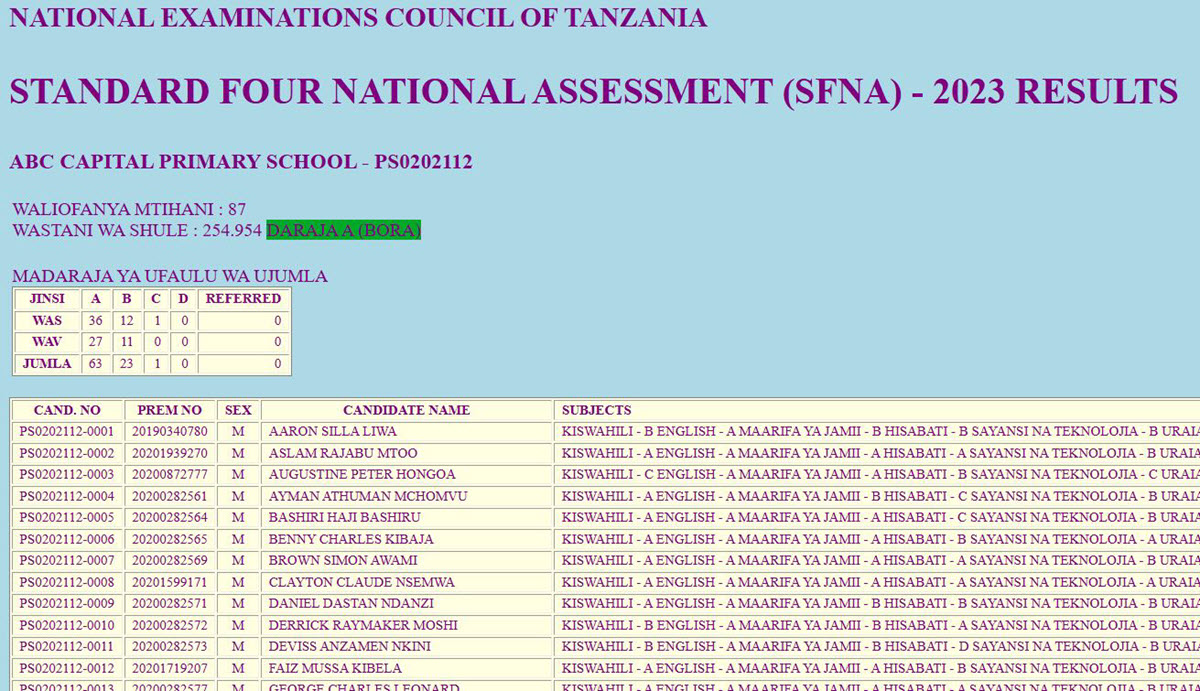 Kuangalia matokeo ya darasa la nne mtandaoni