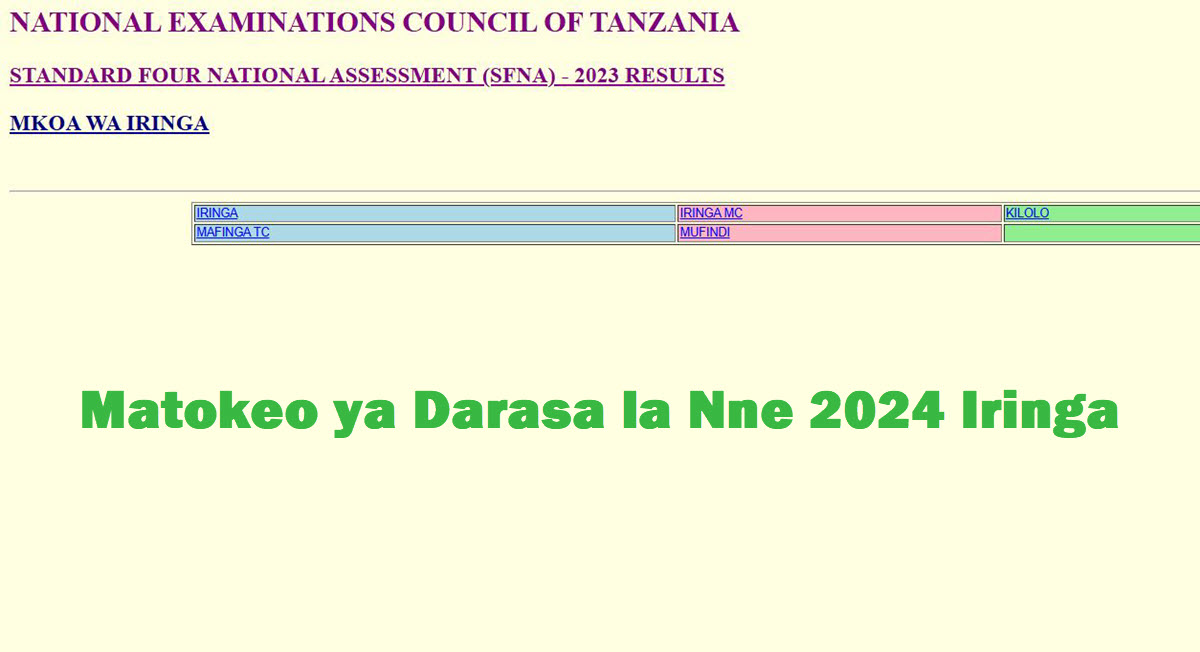 Matokeo ya Darasa la Nne 2024 Iringa