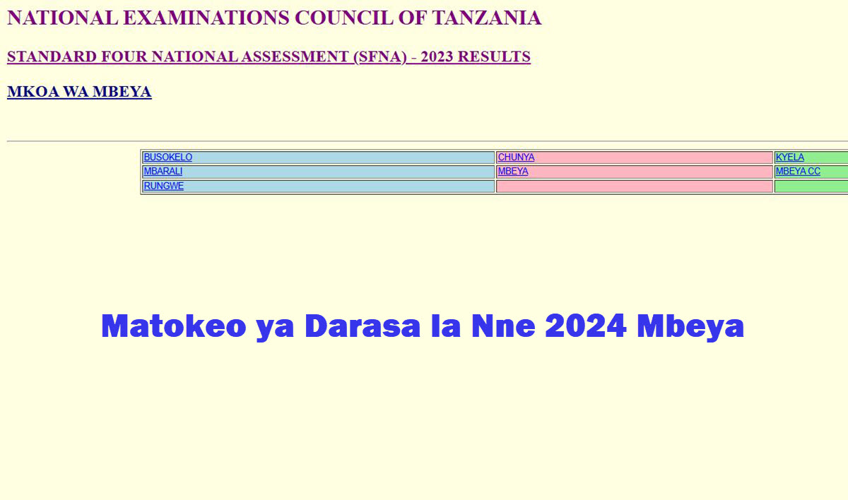 Matokeo ya Darasa la Nne 2024 Mbeya