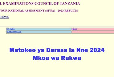 Matokeo ya Darasa la Nne 2024 Mkoa wa Rukwa