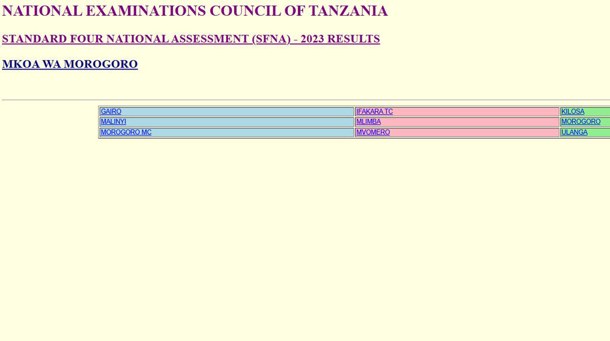 Matokeo ya Darasa la Nne 2024 Morogoro