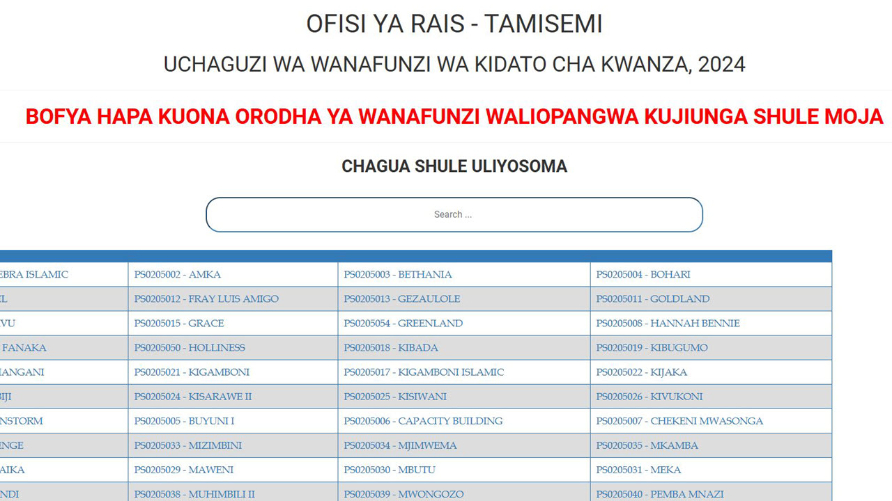 Shule Walizopangiwa Darasa la Saba 2025