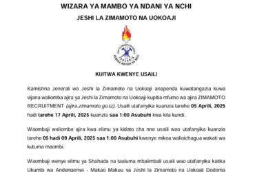 Usaili Jeshi la Zimamoto 2025 Kuanza Aprili 5 17 2025