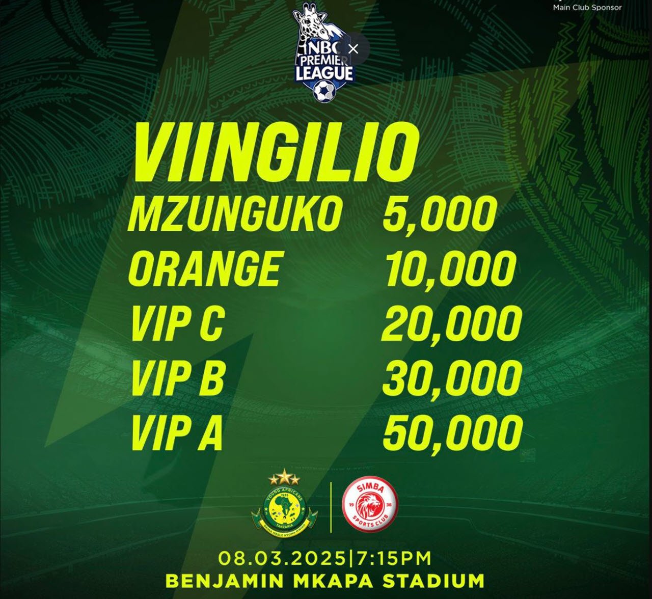 Bei ya Viingilio Mechi ya Yanga Vs Simba Leo 08/03/2025