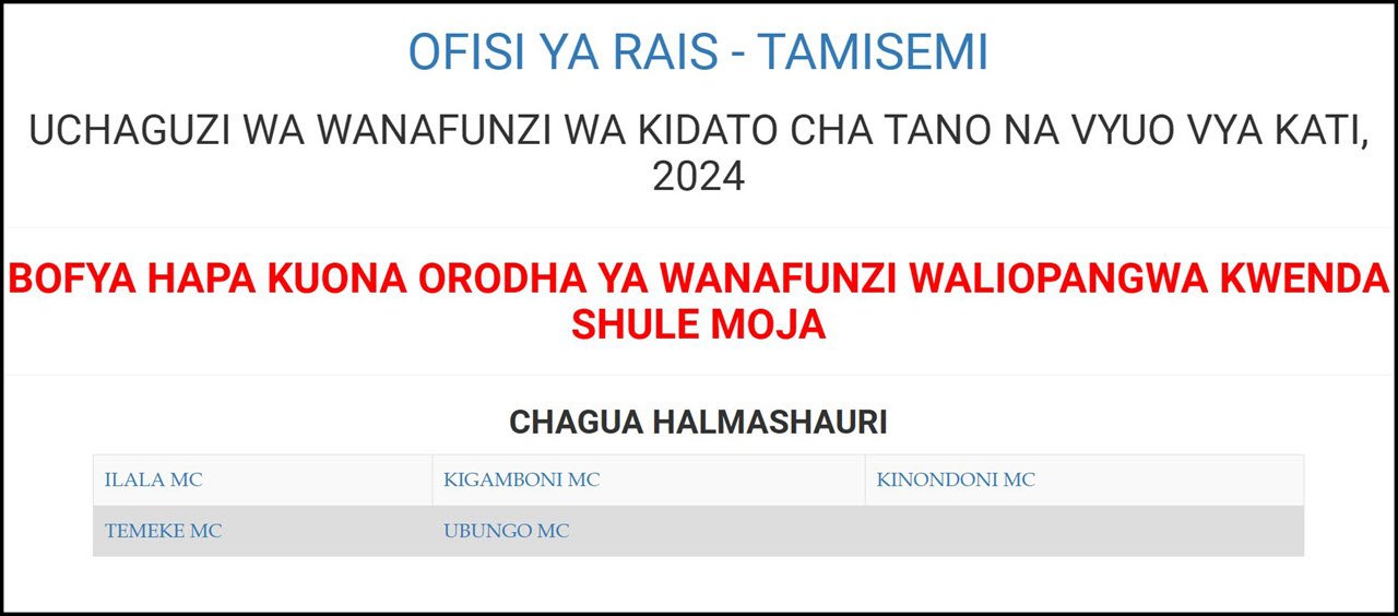 Majina ya Waliochaguliwa Kidato cha Tano Dar es Salaam 2025/2026