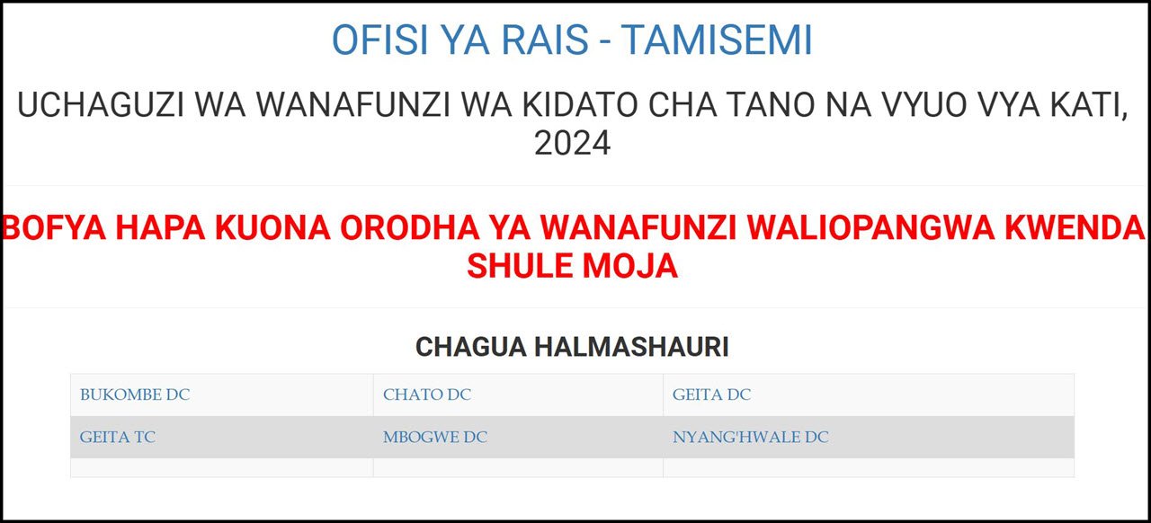 Majina ya Waliochaguliwa Kidato cha Tano Geita 2025/2026