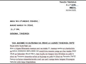 Mfano wa Barua ya Maombi ya Kazi Jeshi la JWTZ