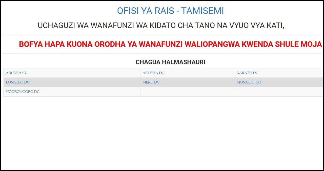 Waliochaguliwa Kidato cha Tano Arusha 2025/2026
