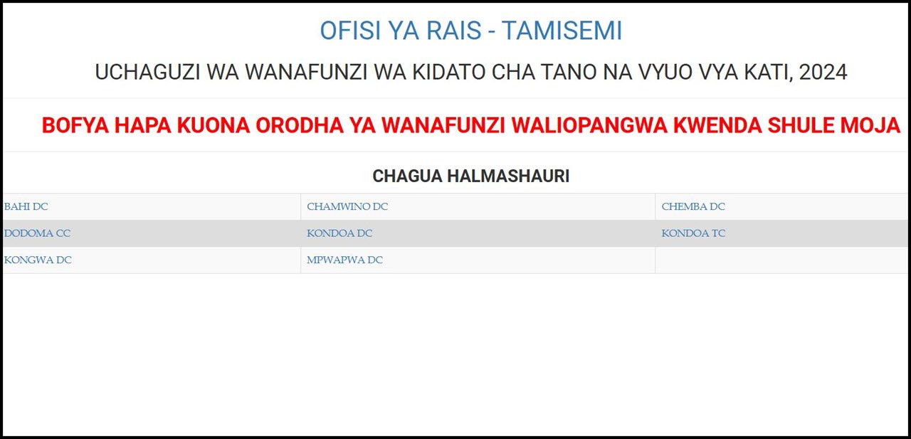 Waliochaguliwa Kidato cha Tano Mkoa wa Dodoma 2025/2026