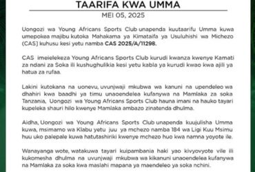 Yanga Yashikilia Msimamo wa Kutocheza Dabi Licha Ya Majibu ya CAS