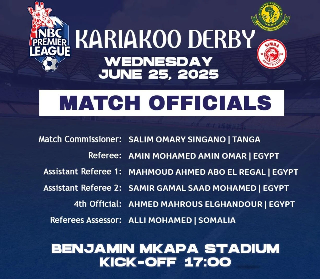 Mechi ya Yanga vs Simba Kupigwa Chini ya Uangalizi wa Waamuzi Kutoka Misri