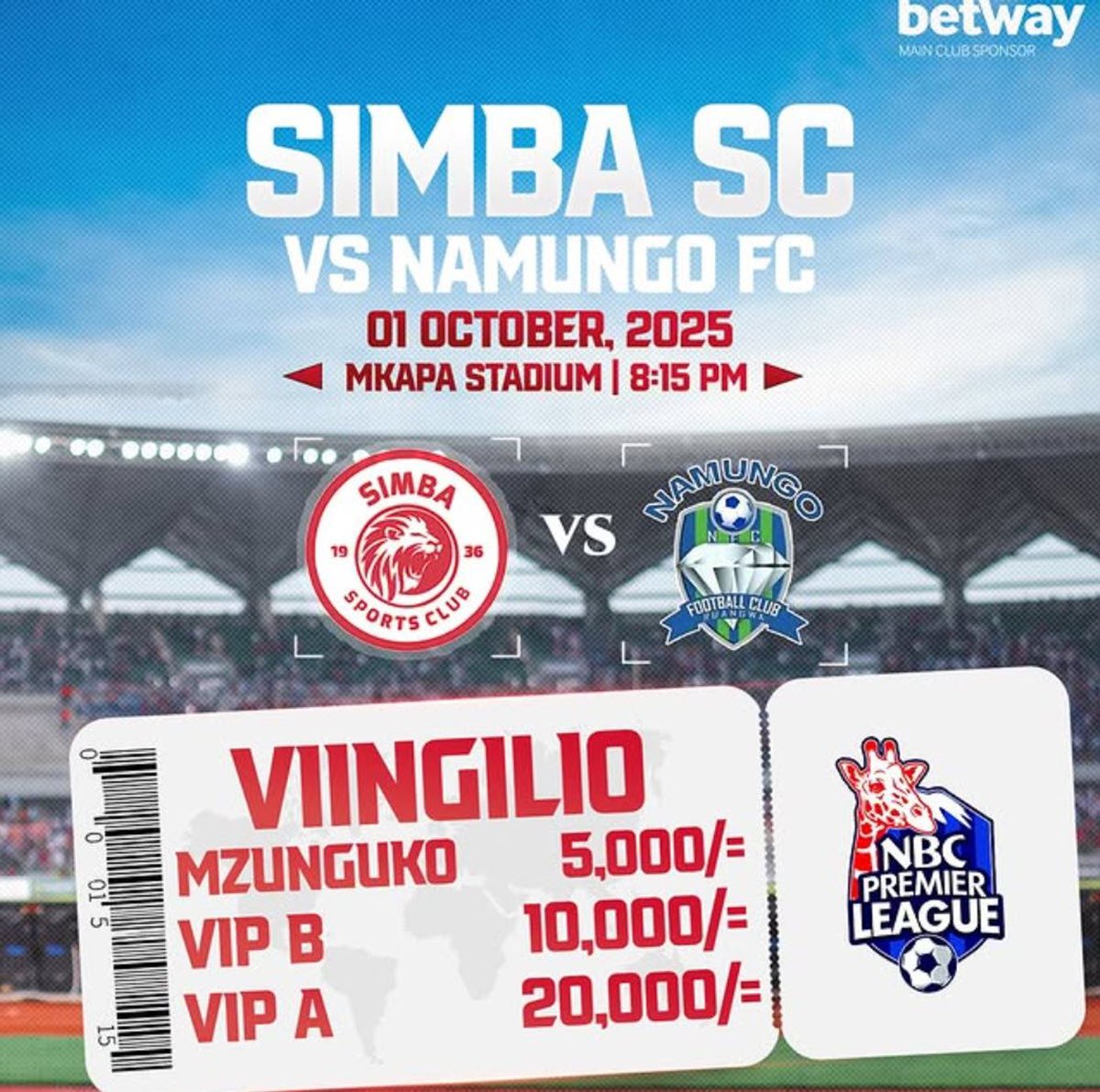 Viingilio Mechi ya Simba vs Namungo FC 01/10/2025