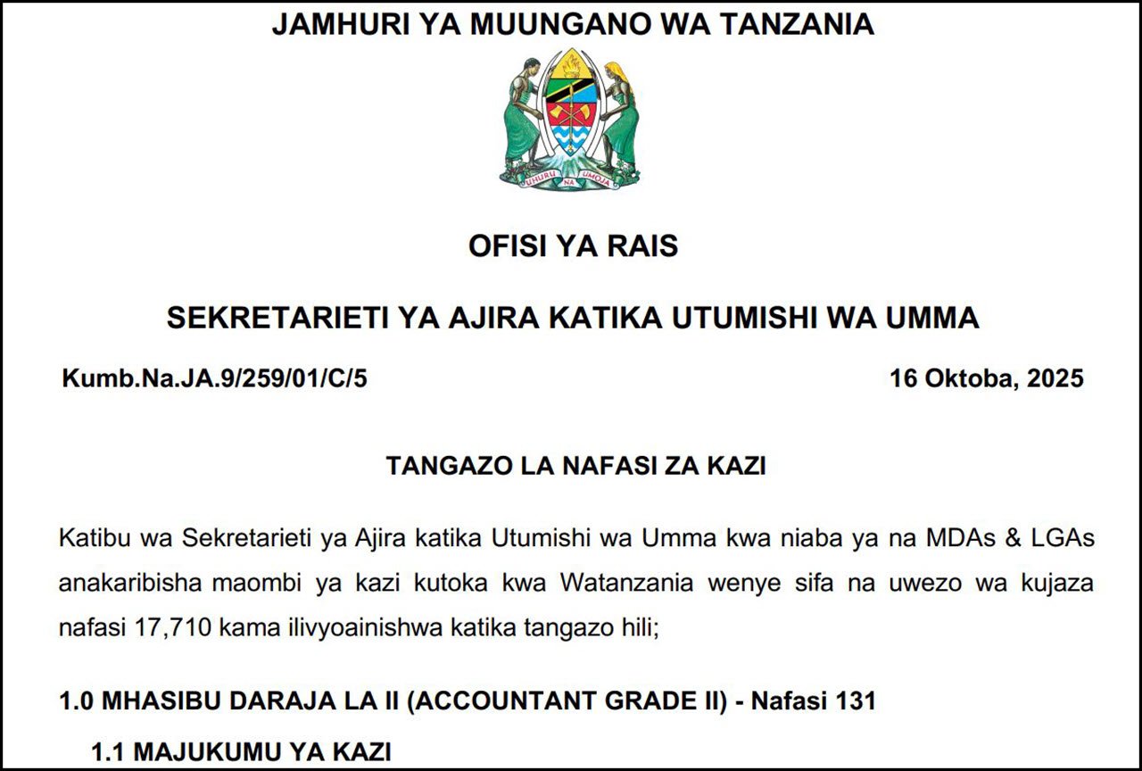 Ajira Mpya za Walimu MDAs & LGAs 2025