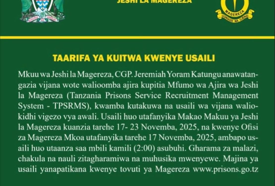 Majina ya Walioitwa Kwenye Usaili Jeshi la Magereza 2025