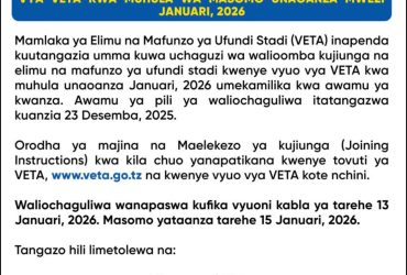 Majina ya Waliochaguliwa Kujiunga na Vyuo vya VETA 2026