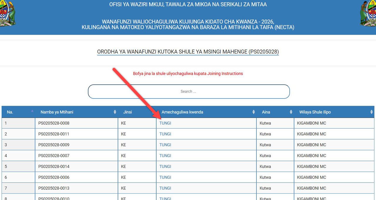 Fomu za Kujiunga Kidato cha Kwanza 2026 – TAMISEMI Form One Joining Instructions