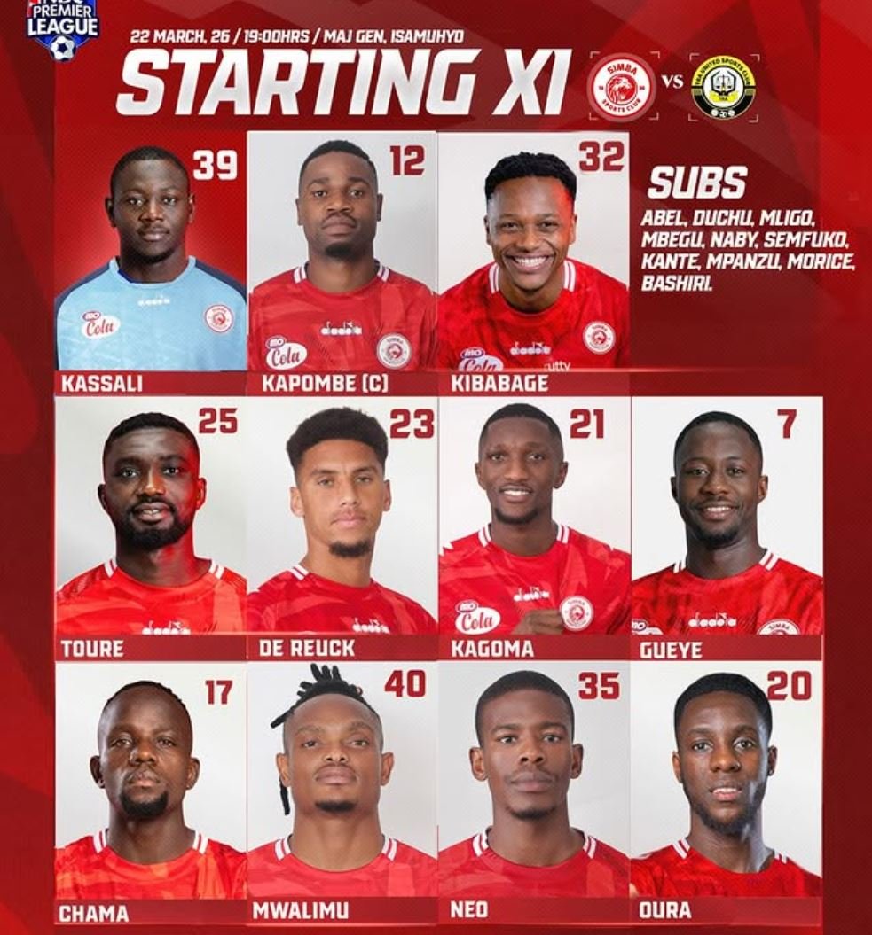 Kikosi cha Simba VS TRA United Leo 22/03/2026