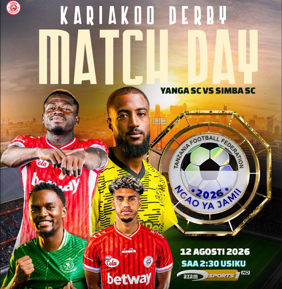 Kikosi cha Yanga vs Simba Leo 12/08/2026 Ngao ya Jamii